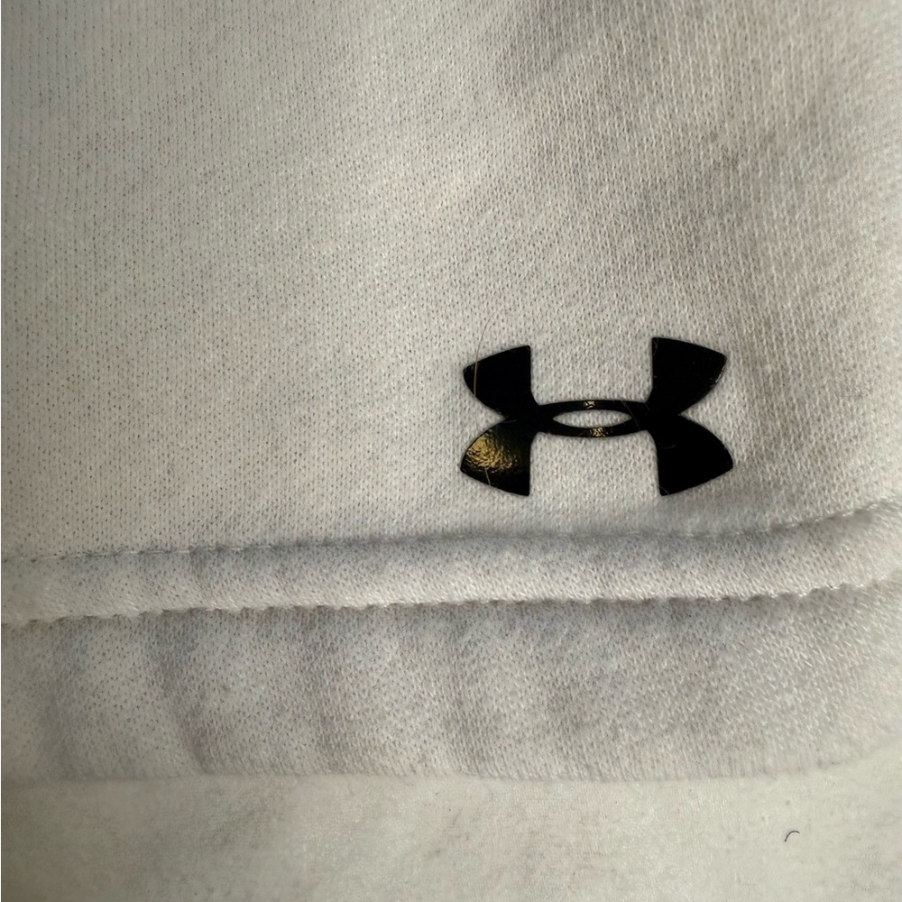 Under Armour White Logo Tape Hoodie Loose Fit Women’s Medium Athleisure Fleece - Picture 6 of 12